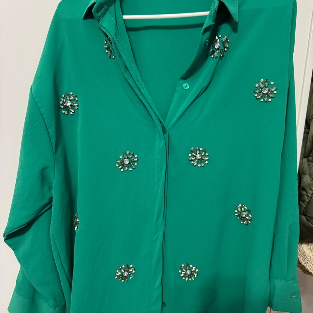 Embellished Green Women's Top